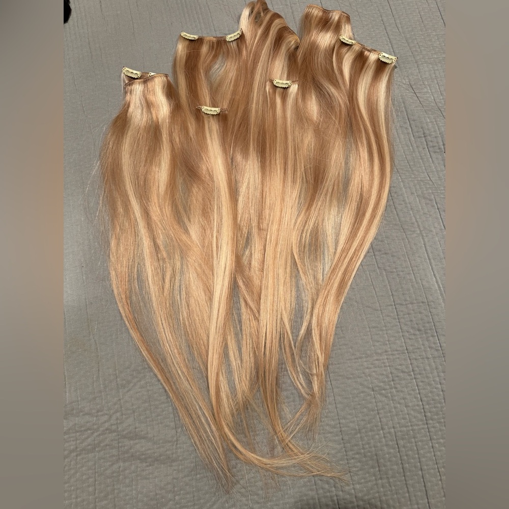 blonde extensions with creamy‎ brown balayage